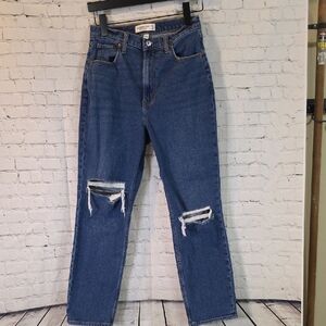 Abercrombie & Fitch Women's Straight Leg Ripped Blue Jeans